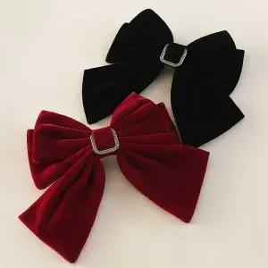 [콩심팥심]스퀘어큐빅 벨벳 리본 자동핀 묶음 머리삔 헤어포인트