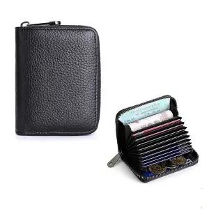 [콩심팥심]가죽 미니 아코디언 카드지갑 11칸 수납 지퍼잠금 지퍼카드지갑