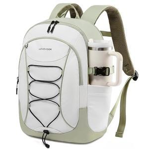 대용량 컵을 위한 파우치 포켓이 있는 여성용 LOVEVOOK 노트북 백팩, 18인치 직장용 컴퓨터 가방 대학 교사용 백팩 지갑, 경량 여행 하이킹 오버나이트 화이트 빈 그린