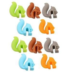 귀여운 다람쥐 모양 실리콘 티백 홀더 컵, 컵 걸이 도구 머그잔 캔디 색상 선물 세트 음료 마커 10개