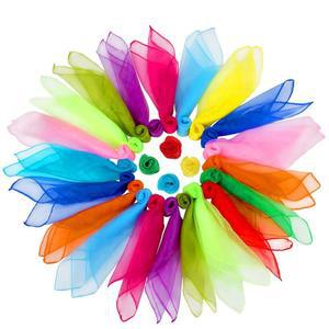 스퀘어 댄스 스카프, 24개 저글링 스카프 소품 매직 트릭 실크 음악 움직임 12가지 색상 24 x 24인치