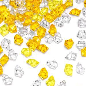 돔스타 옐로우와 오렌지 가짜 얼음, 150PCS 아크릴 다이아몬드, 으깬 얼음 플라스틱 보석 꽃병 수조 암석 테이블 산란 결혼식 홈 데코