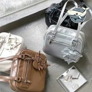 [콩심팥심]데일리 숄더백 하트 리본 여성용 출근 미니 주름가방 러브켓가방