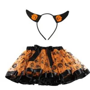 오렌지 프리티 할로윈 파티 마녀 세트 치마 의상 풍선 모자 장식 소품 망토