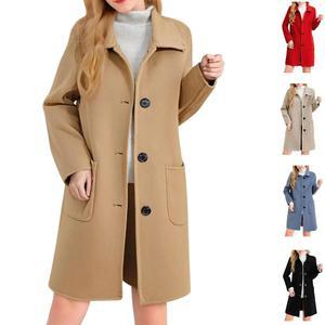 여성용 BXJX 겨울 코트 트렌디한 싱글 가슴 라펠 넥 트렌치코트 포켓 소프트 우아하고 따뜻한 중간 길이 아웃웨어