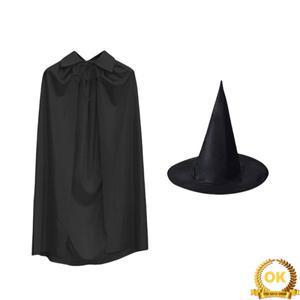 검은 망토 코스프레 중세 롱 케이프 할로윈 파티 성인 남성 긴 마법사 마녀 위카 로브 모자
