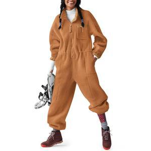 유시파이 여성 플리스 점프수트 원시 겨울 웜 오버롤 캐주얼 루즈 스키복 포켓 S-XL