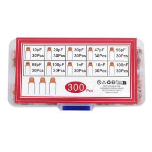 300pcs 10 종류의 모놀리식 커패시터10pF100nF 직접 삽입 비극성 50V 세라믹 커패시터 구성 요소 세트