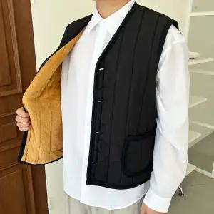 남성용 깔끔한 겨울 캐주얼 정장이너 부들부들 융털 극강 보온 패딩조끼 베스트