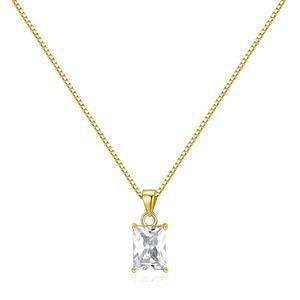 바게트 CZ 펜던트 목걸이 | 14K 골드 도금 스털링 실버 에메랄드 고급 박스 체인 18인치