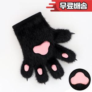 여성용  털 고양이 발 장갑 검은색 플러시 패드 코스프레 동물 손난로 할로윈 및 일상 착용용
