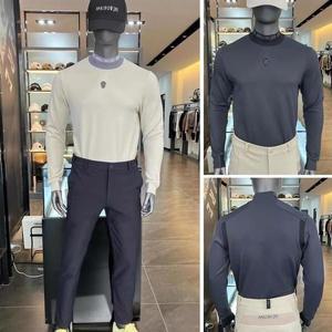 AMAZINGCRE 남성용 골프 의류 터틀넥 따뜻한 슬림  건조 원단 긴팔 탑 2025 가을 및 겨울