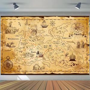 해적 보물 지도 1개 폴리에스테르 섬유 바다 테마 배경 생일 기념일 및 축제 파티용