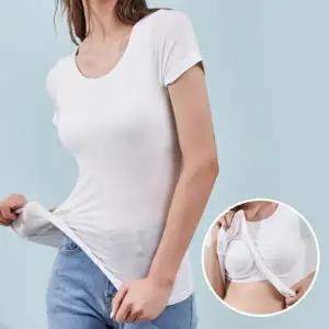 캡 내장 모달 티셔츠 노브라 스판 기능성 홈웨어 잠옷 티