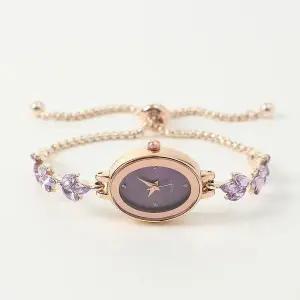 슬라이드 여성 메탈 손목시계 퍼플