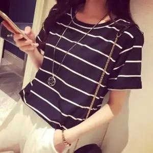 데일리 반팔 티셔츠 스트라이프 여자 캐주얼 라운드넥