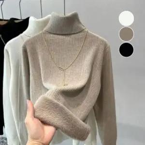 겨울 따뜻한 여성 기모 하이넥 목폴라 니트티셔츠