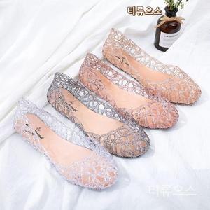 여성용 통기성 플랫 샌들 크리스탈 젤리 네스트 신발 여름 티류으스