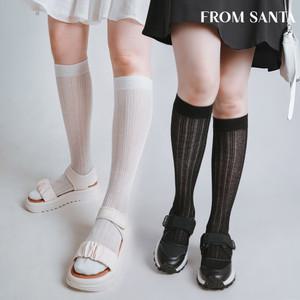 [프롬산타] 여성용 여름 시스루 장목양말 2켤레 롱골지펀칭시스루 흰/검정/무지/학생/