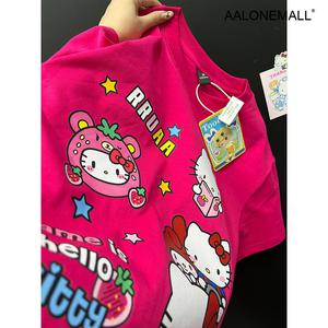 여름 반팔잠옷 여성 AALONEMALL 캐릭터 고양이 패턴 홈웨어 파자마