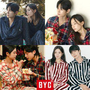 [BYC] 커플 잠옷 세트 수면 가을 겨울 긴팔 남성 여성 파자마 바지 체크 빅사이즈 110