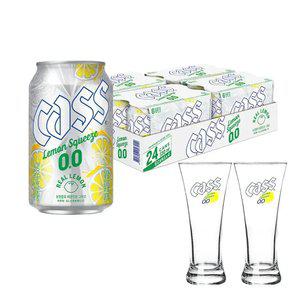 카스레몬제로(0.0) 330ml 24캔 논알콜 맥주맛 음료+ 전용잔 2개