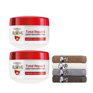 로레알파리 토탈리페어5 마스크 200ml 2개 + 스누피 타올