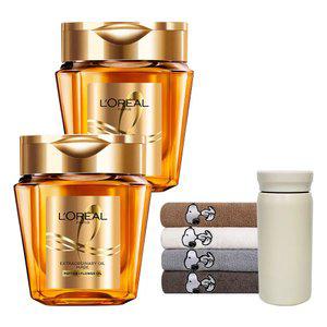 로레알파리 엑스트라오디네리 오일 실크 마스크 팩 250ml 2개 + 스누피 타올 + 텀블러