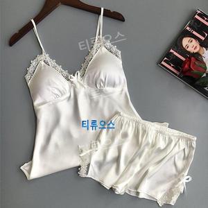 브라캡내장 실크 레이스 슬립세트 나시 반바지 투피스 세트 티류으스