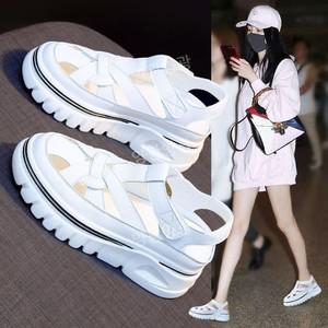 여성 통굽 샌들 6cm 빈티지 미들힐 스트랩샌들 이중쿠션통굽슬리퍼 여자 송편 티류으스