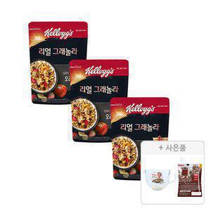 켈로그 리얼 그래놀라, 400g, 3개 +증정 ( 쿠키앤크림 30g, 1개 + 유리 시리얼 볼(손잡