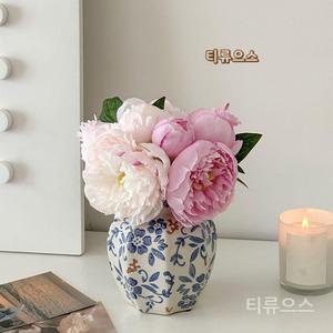 중국풍 청화백자 화병 장식 거실 꽃꽂이 세라믹 꽃병 봄소형 티류으스