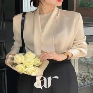 (타이포인트/프리미엄원단/셋업강추) 아넬리 스카프 타이 새틴 블라우스 bs8495