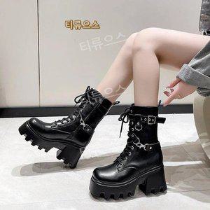 키높이워커 10cm워커 펑크풍 통굽 발편한 착화감 워커 키높이 단화 워커힐  티류으스