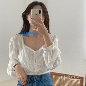 티류으스 브이넥 레이스 화이트 블랙 한소희 블라우스 증정 시스루