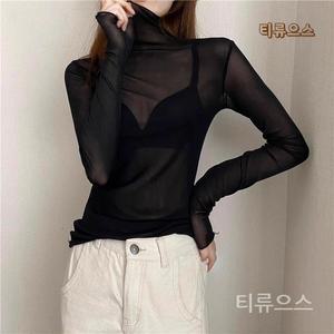 시스루폴라티 망사티셔츠 레이어드망사티 티류으스