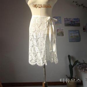 플라워레이스 랩스커트 메쉬 레이스업 베일스커트 티류으스
