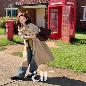 (MADE/우리의계절/소장가치100) 메이린 스트라이프 안감 허리스트랩 롱 트렌치코트 ct