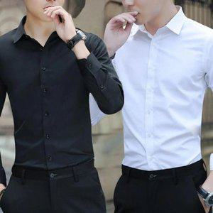 캐주얼남자정장 화이트블라우스 긴 소매 슬림 링클프리 솔리드 무지