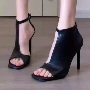 토오픈 구두 여성 스틸레토 사이드 펀칭 스트랩 앵클 하이힐 키작녀 슈즈 힐 12cm