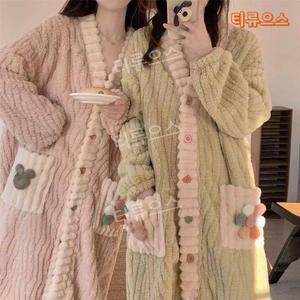 여성 수면 잠옷가운 파자마 롱 후리스 로브가운 도툼 극세사 목욕가운 잠옷 티류으스