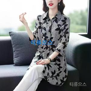 티류으스 빅사이즈 여자 롱 블라우스 셔츠 7부 쉬폰 여름 루즈핏 5XL 중년 엄마옷 마담