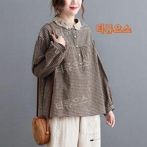 중년여성옷 40 50대 엄마옷 선물 마담 빅사이즈 봄 가을 레이스 카라 고방 체크 블라우