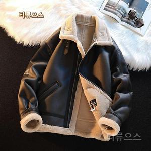 남녀공용 스타일 가죽과 털이 결합된 후기 겨울용 양모 코팅 청바지 재킷 두꺼운 티류
