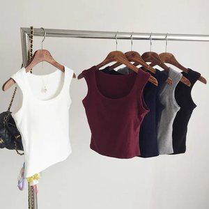 심플이너 유넥 피치기모 스판골지 슬리브리스 캡 브라렛 크롭 나시탑 (5color)