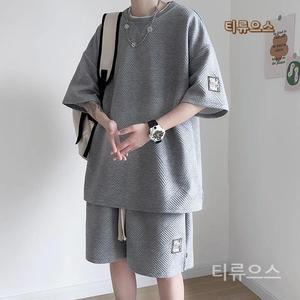 남성 트레이닝 세트 여름 헤비 남성복 코디 반팔 반바지 투피스 티류으스