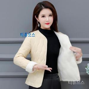 여성 패딩 기모 플리스 가을 겨울 옷 숏 근접 피팅 슬림 하나 핫팩 중년 및 노인 티류