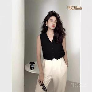 여성정장조끼 여자 크롭 짧은 숏 얇은 흰색 블랙 조끼 에코퍼 티류으스