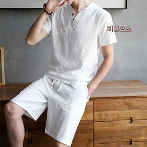 모시잠옷 세트 사우나 하의 수면 순면 홈웨어 반팔티 남성 티류으스