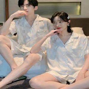반팔 체크 실크잠옷 반바지 커플잠옷 실크파자마